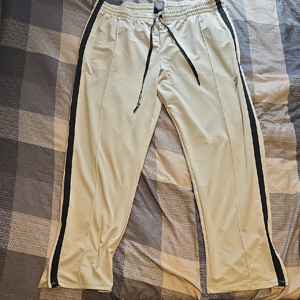VS PINK Women's Cream Track Pants with Black Stripes
